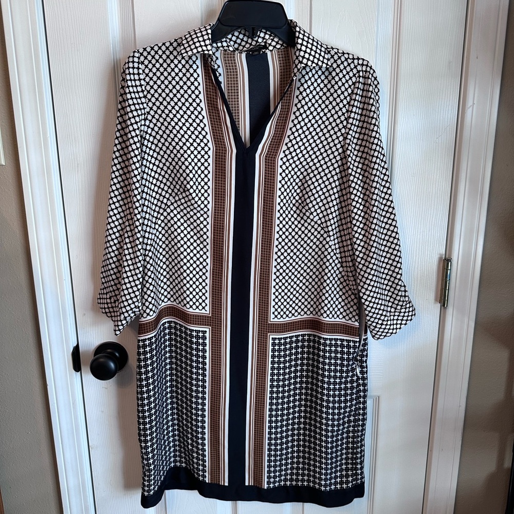 Ann Taylor Black and White Geometric Dress